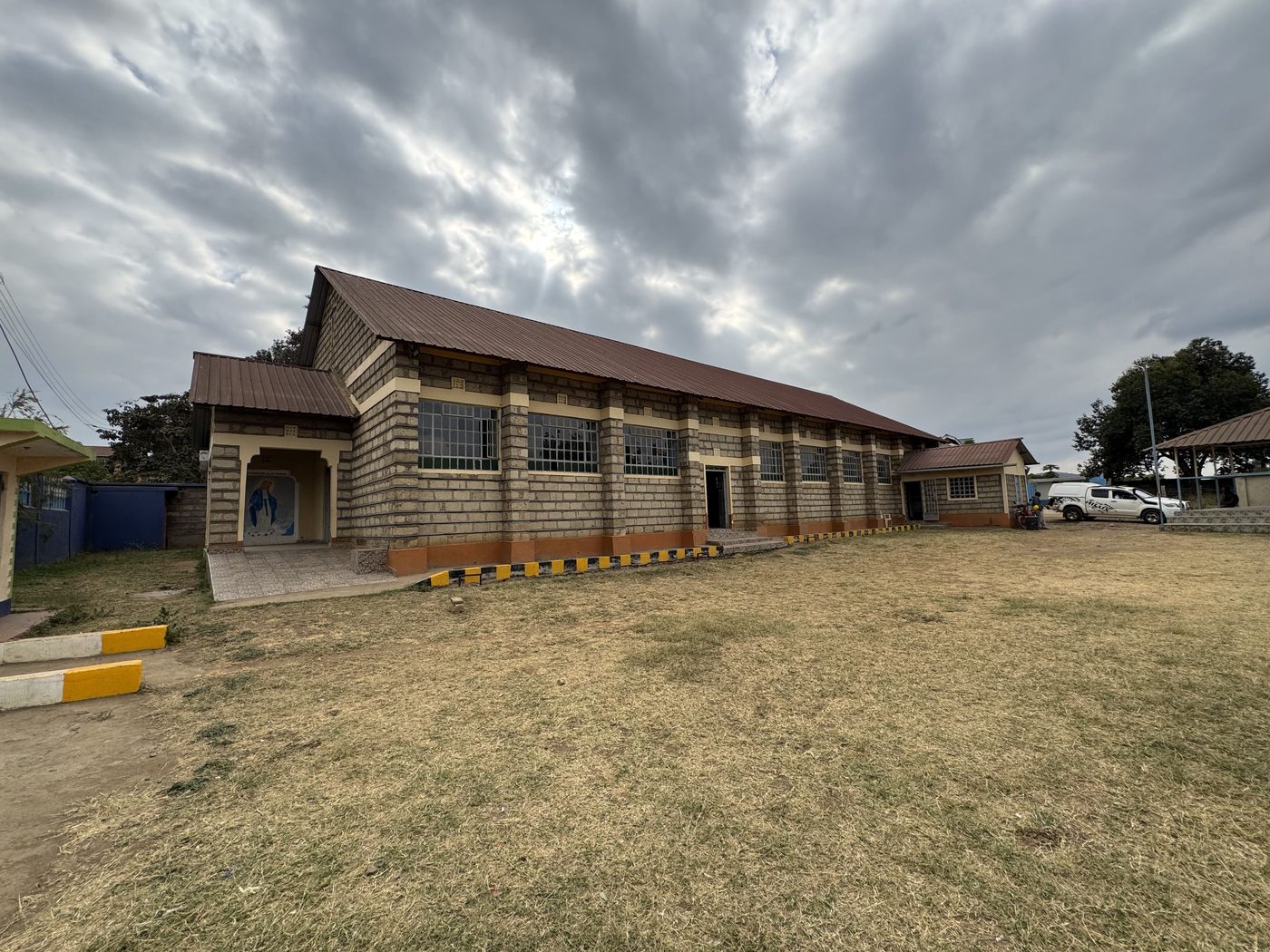The parish buildings at Gaitu, seen across the compound