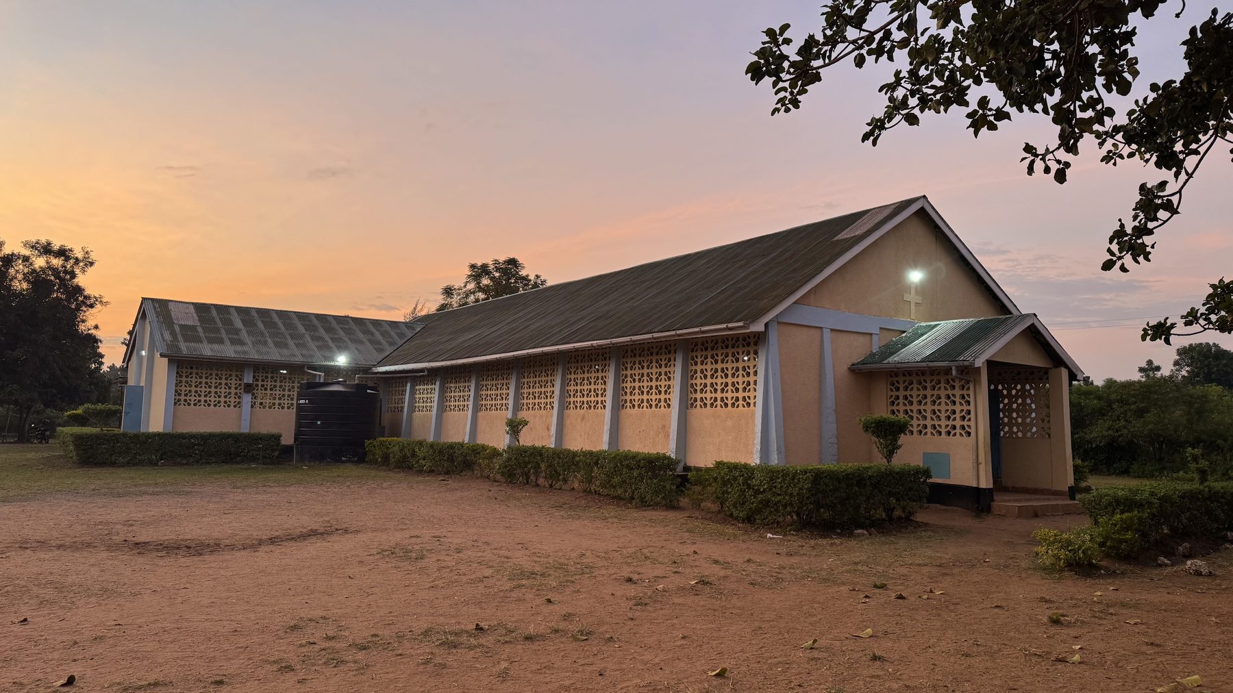 St. Elizabeth of Hungary Parish church at Nyadorera, at dusk